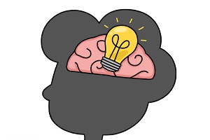 An illustration of a child's brain with a light bulb within a silhouette shape of their head