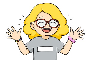 An illustration of a girl wearing glasses and smiling