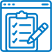 A line illustration of a feedback form on a clipboard, with a pencil hovering over the form