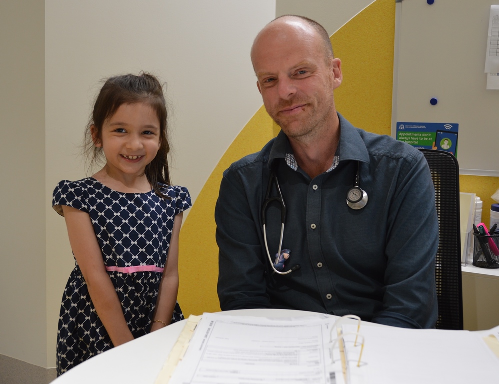 Madisen Sotirovska pictured with Dr Tom Walwyn at Perth Children's Hospital