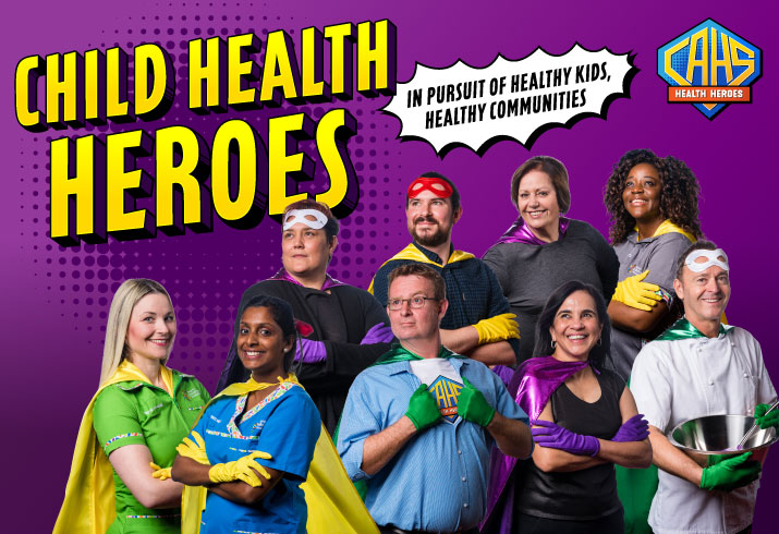 CAHS staff dressed as superheroes for CAHS Child Health Heroes