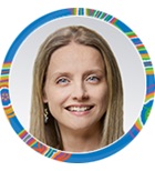 Colourful logo with presenter Helga Mikkelsen profile pic