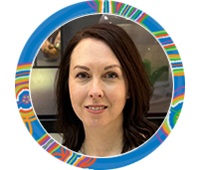 Profile pic of Dr Natalie Giles against colourful CAHS arc logo