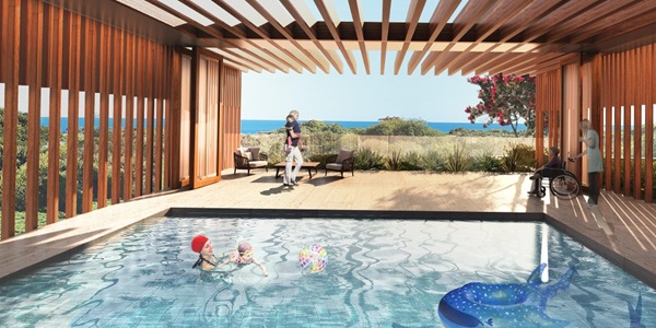 View of the Children's Hospice swimming pool and the ocean