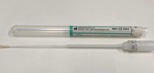 An image of a paediatric flocked nasal swab and sheath